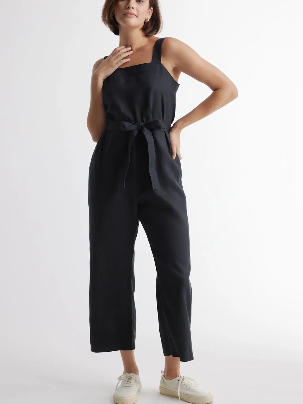 Quince Black Linen Wide-Leg Jumpsuit L